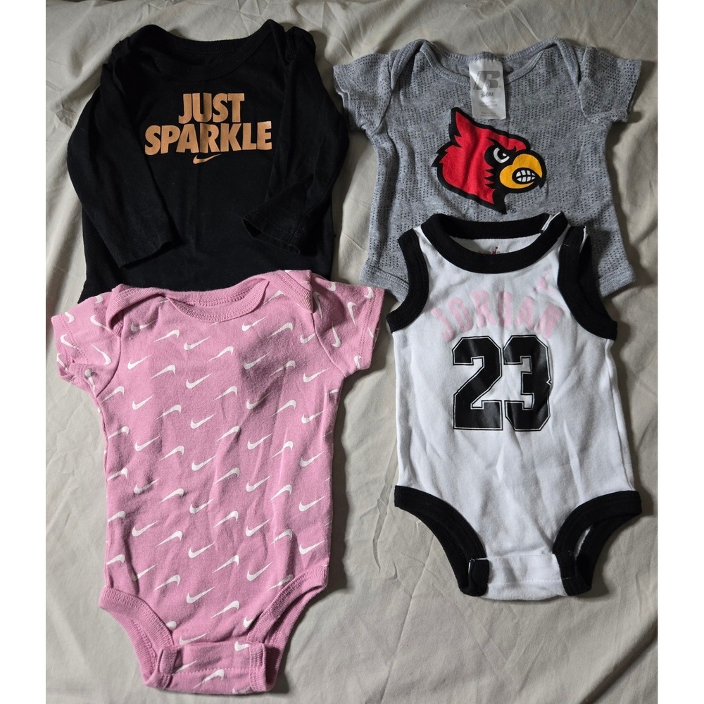 Nike Jordan Russell Athletic Baby Bodysuit Bundle‎ 0-6M 4 Piece Set Pink Black